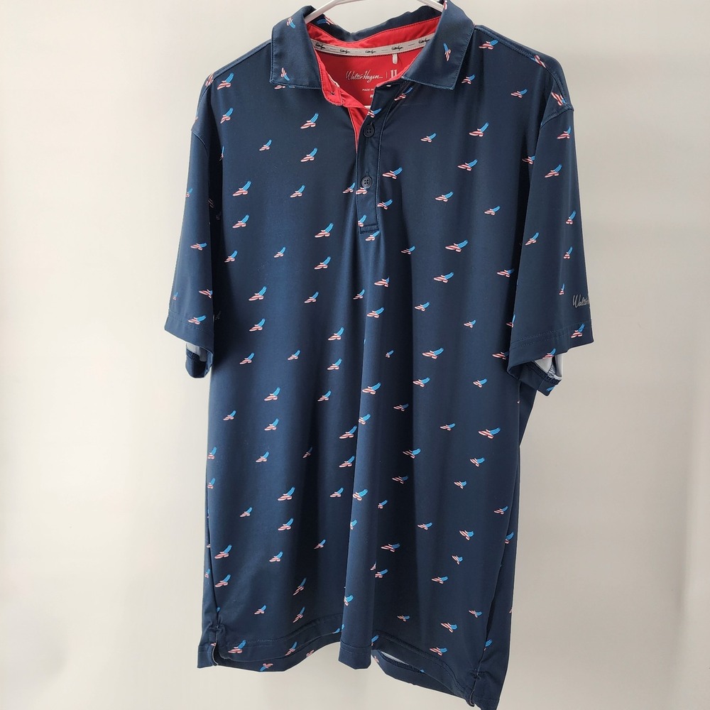Walter Hagen Polo Shirt Men's Medium Red White Blue Eagle‎ Golf Performance USA